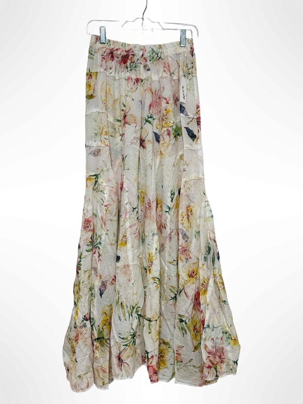THE NU VINTAGE Floral Print Cotton Gauze Maxi Skirt Pink Yellow One Size NWT